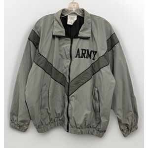 US Army Physical Fitness Uniform Nylon Jacket Gray Full‎ Zip Mens Size Small
